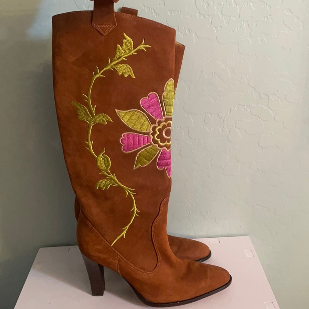 Vince Camuto Brown Boots with Pink and Green Floral Design